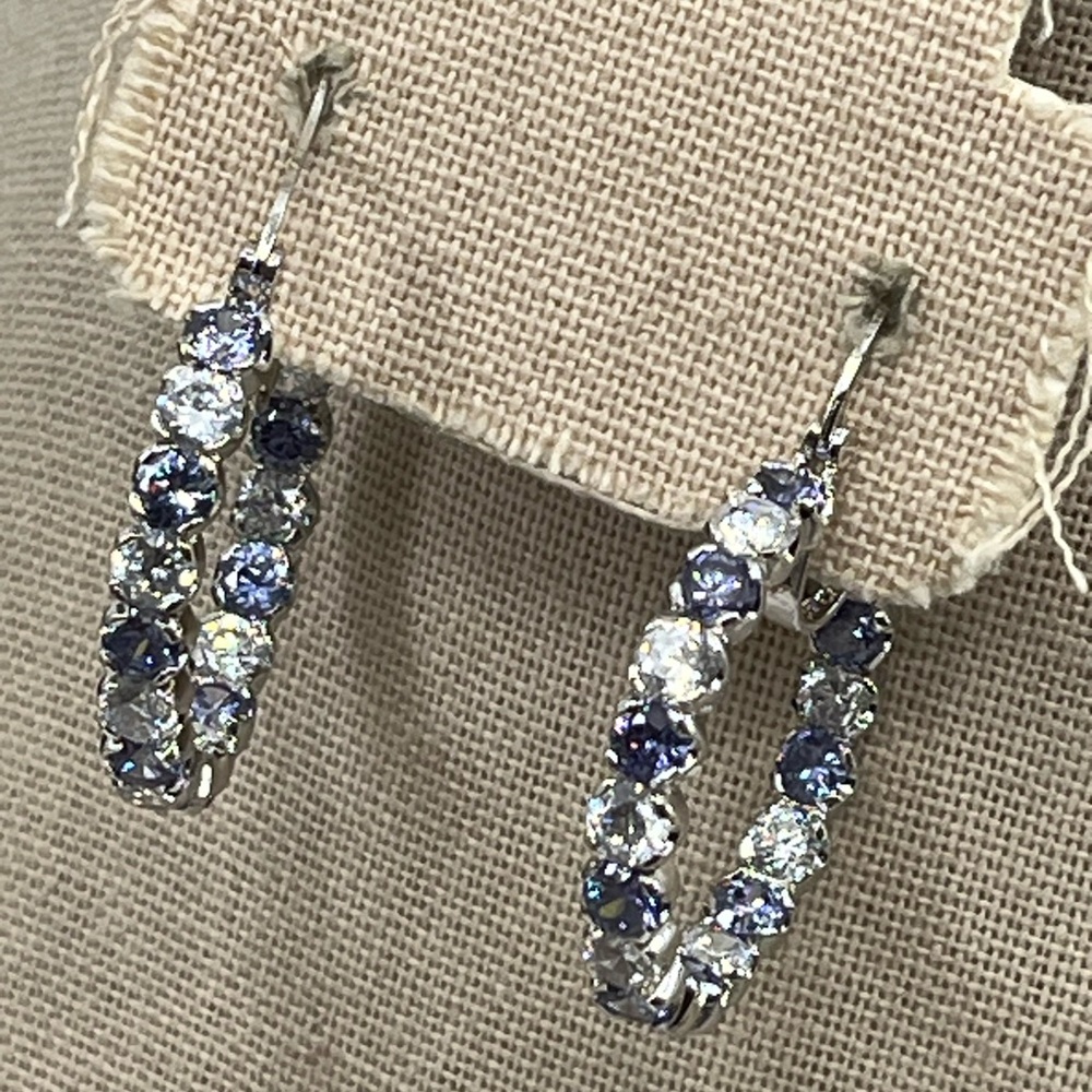 Bella Luce 925 Sterling Silver Tanzanite CZ Diamond Inside Out Hoop Earrings - Picture 6 of 16